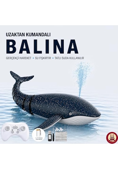Uzaktan Kumandalı 38 Cm Yüzen Su Püskürten Şarjlı Balina Su Geçirmez Kumanda Benekli Ve Mavi Cins Balina Tatlı Su Oyuncağı Aktivite Oyuncağı Lacivert