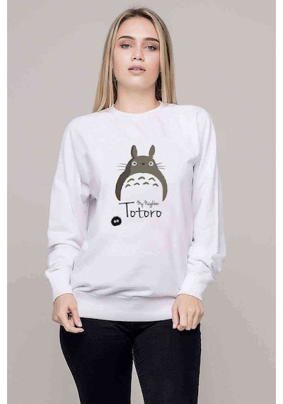 My Neighbor Komşum Totoro Baskılı Beyaz Kadın Sweatshirt (528291401)