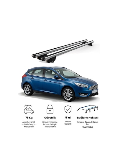 Kanca Ford Focus Kombi 2011-2018 Uyumlu Gri Kilitli Ara Atkı 120cm Port Bagaj Tavan Barı