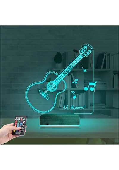 Luvivia Klasik Gitar Müzik Nota Kişiye Özel 3d Lamba - Masa Gece Lambası V1 Şeffaf