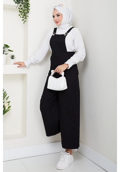 Bestenur Gülru Cepli Gabardin Tulum 1587 - Siyah Siyah