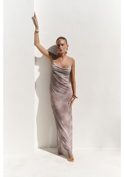 Mai Collection Mai Studios Co. Chomhan Askılı Degaje Duman Uzun Elbise M