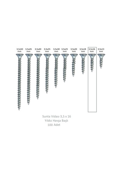 Sunta Vidası, 3,5 X 16 Mm, 100 Adet, Yhb Vida 3,5 x 16
