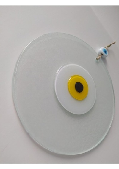 Beyaz El Yapımı Büyük Cam Nazar Boncuk Duvar Dekoru 20 Cm