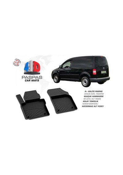 Caddy 2004 2005 2006 2007 2008 2009 2010 2011 2012 2013 2014 2015 2016 2017 2018 2019 Araca Özel Ön 2 Parça Siyah 4 D Paspas Seti