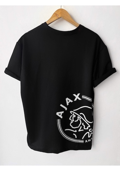Erkek AMSTERDAM AJAX Oversize Baskılı Pamuklu Bisiklet Yaka Kısa Siyah
