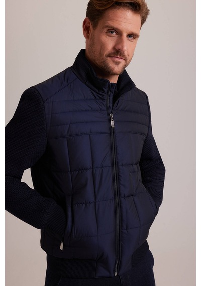 Ysf Erkek Lacivert Kolu Trikolu Slim Fit Mont