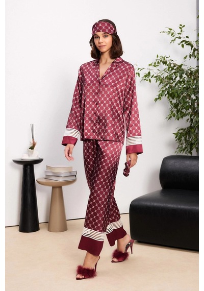 Pierre Cardin Saten Kadın Pijama Takımı - 1320 Bordo
