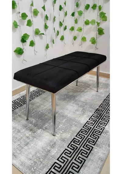 Özcan Metal Metal Ayaklı Krom Siyah Bench Mutfak Salon Antre Yatak Odası Puf Bank Siyah