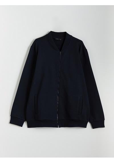 Lcwaıkıkı Basic Lacivert Kolej Yaka Uzun Kollu Erkek Fermuarlı Sweatshirt