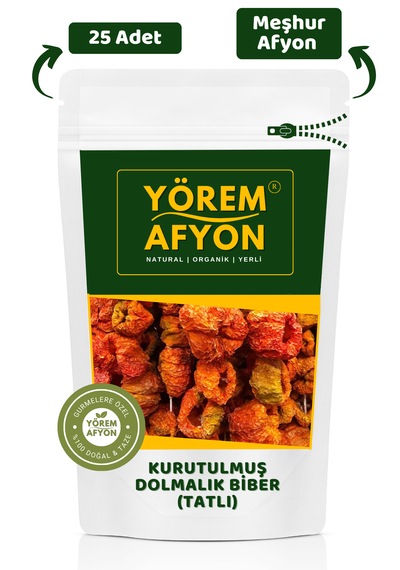 Yörem Afyon Afyon Yöresinden Anadolu Tencerelerinin Kırmızı Gülü Hakiki Kurutulmuş Dolmalık Köy Biberi 25 Adet