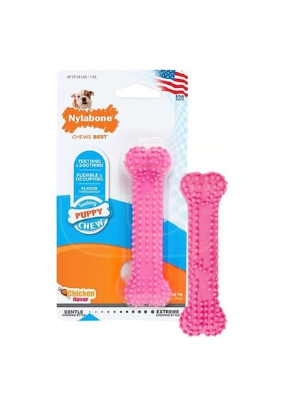 Nylabone Tavuk Aromalı Esnek Kauçuk Tırtıklı Yavru Köpek Oyuncağı 9,5 Cm Xs Pembe
