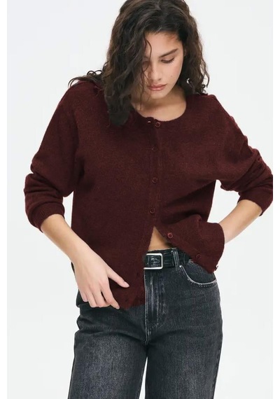 Madmext Bordo Rahat Kalıp Düğmeli Triko Kadın Hırka Mg2552 Bordo