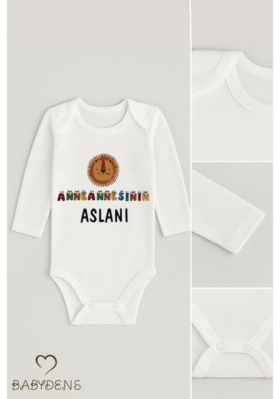 Babyden's Anneannesinin Aslanı Yazılı,uzun Kollu Bebek Body Aslan Baskılı, %100 Pamuk,çıtçıtlı Zıbın Beyaz