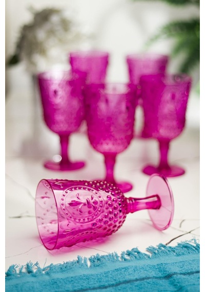 Akrilik Pembe 6'lı Kadeh & Su Meşrubat Kahve Yanı Bardağı 450 Ml Cam Değildir Stantart