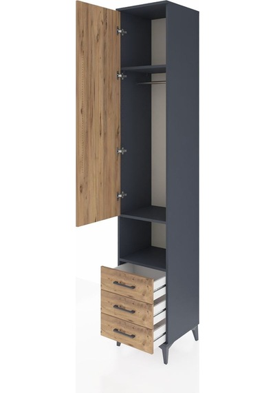 Hyperion Dolap 3 Raflı 3 Çekmeceli Tek Kapaklı 44x44x243 Antrasit-çam Antrasit