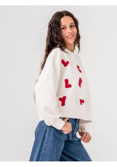 Kız Çocuk Mevsimlik Harf Aplikeli 3 İplik Sweatshirt-14771 Ekru