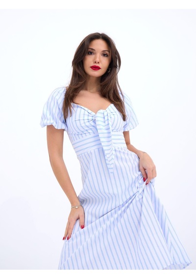 De'charme 5948 Elbise-los Angeles Çizgili Buz Mavisi