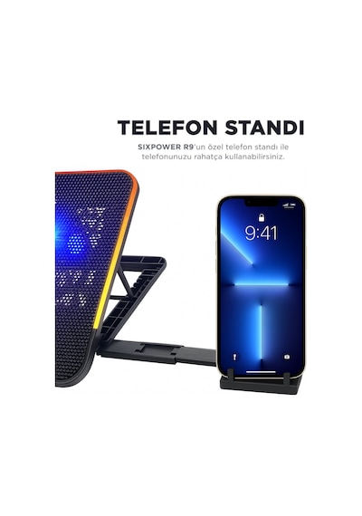 Rampage Sixpower R9 6 Fan RGB Işıklı Telefon Tutuculu Laptop Soğutucu