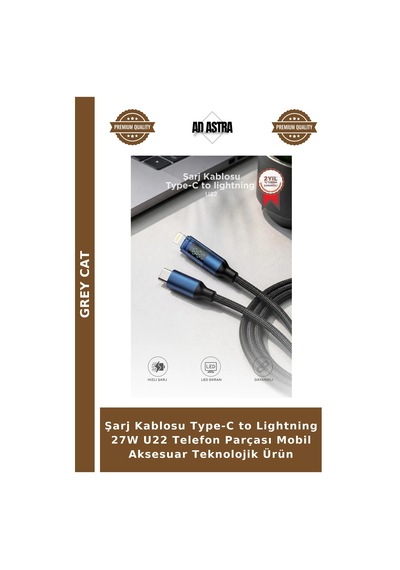 Şarj Kablosu Type-c To Lightning 27w U22 Telefon Parçası Mobil Aksesuar Teknolojik Ürün
