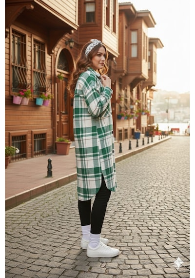 Polologin Butik Lı: Yeşil Kareli Uzun Oduncu Gömlek - Rahat Kesim Gömlek Elbise Tunik Yeşil Polologin Butik Lı: Yeşil Kareli Uzun Oduncu Gömlek - Rahat Kesim Gömlek Elbise Tunik Yeşil