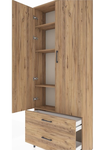 Arges Dolap 4 Raflı 2 Çekmeceli 2 Kapaklı 88x30x221 Çam-çam Çam