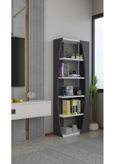 6 Raflı Kitaplık 50 Cm Seti Salon Rafı Ofis Mobilyası - Dekoratif & Kitap Rafı Antrasit - Beyaz 6 Raflı Kitaplık 50 Cm Seti Salon Rafı Ofis Mobilyası - Dekoratif & Kitap Rafı Antrasit - Beyaz