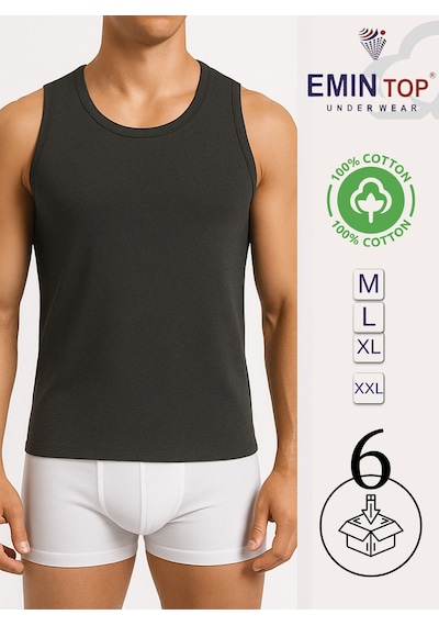 Mercan 6'lı Erkek Antrasit %100 Cotton Penye Atlet