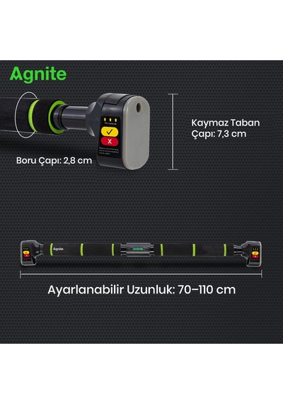 Agnite Gelişmiş Ayarlanabilir Kapı Aralığı Barfiks Çubuğu 70 110 Cm Kaymaz Tabanlı Yeşil