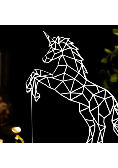 Sweet Unicorn 3 Boyutlu Led Masa Lambası - 60x140x30 Mm - Usb Bağlantılı Sarı Işık Altın - Çok Renkli
