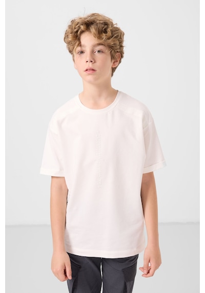 Tommylife Ekru Pamuklu Yumuşak Dokulu Oversize Baskılı Erkek Çocuk T-shirt - 11301 Ekru