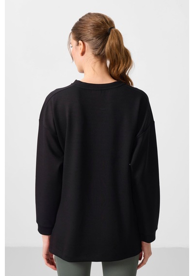 Tommylıfe Siyah Yumuşak Dokulu O Yaka Rahat Form Kadın Tunik Sweatshirt - 97305