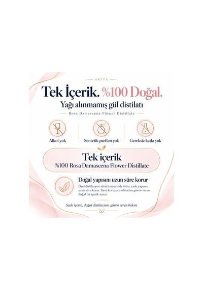 Akita Doğal Yağı Alınmamış Gül Suyu 250 ML