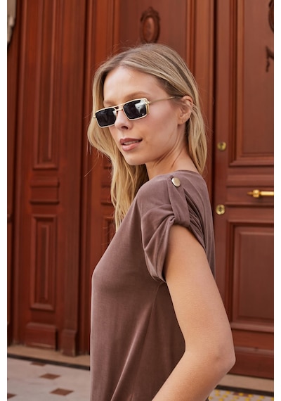 Jument Kadın Modal Penye Geniş Sıfır Yaka Düşük Omuzlu Apoletli Kısa Kol T-shirt Bluz-kahve Kahve Jument Kadın Modal Penye Geniş Sıfır Yaka Düşük Omuzlu Apoletli Kısa Kol T-shirt Bluz-kahve Kahve
