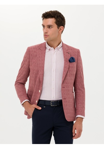 Cacharel Bordo Slim Fit Yün Keten Karışımlı Ceket Kırmızı