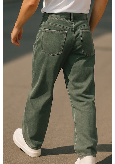 Cedy Denim Yüksek Kalite Baggy Fit Jean Leon Yüksek Bel Bol Kesim Kot Pantolon C352 Haki