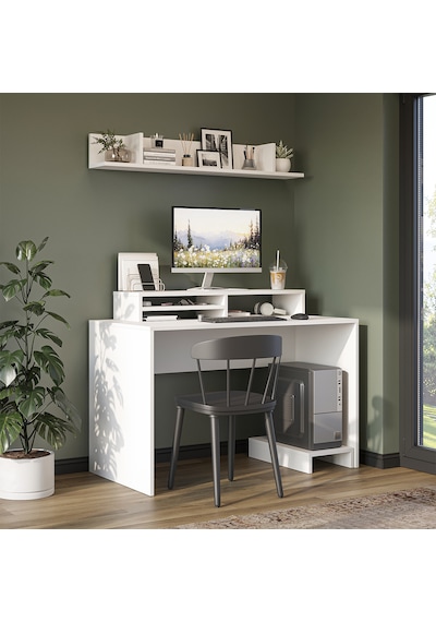 Mode Raflı Çalışma Masası , Raflı Monitör Standlı Çalışma Ofis Masası , Bilgisayar Masası Mat Beyaz Mode Raflı Çalışma Masası , Raflı Monitör Standlı Çalışma Ofis Masası , Bilgisayar Masası Mat Beyaz