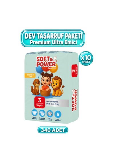 Bebek Bezi No:3 5-9 Kilo Midi 34'lü 10 Paket 3 Numara