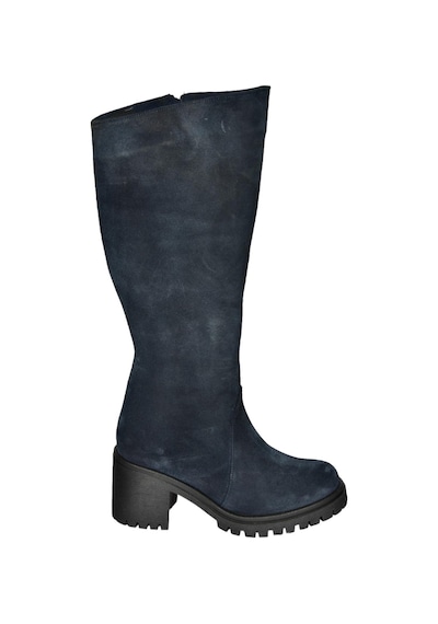Fox Shoes R654047702 Lacivert Hakiki Deri Süet Kalın Topuklu Kadın Çizme Lacivert