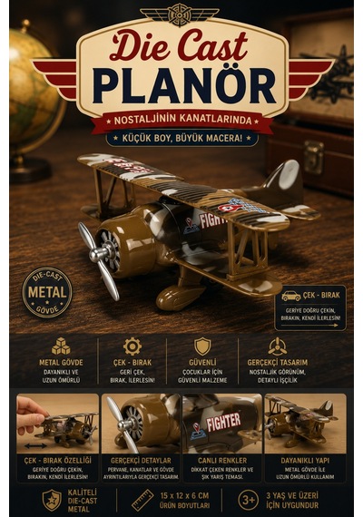 Craftivio Savaş Uçağı 15 Cm Die-cast Metal Çek Bırak Oyuncak