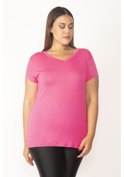 Şans Kadın Pembe V Yakalı Viskon Bluz 65n27681-pembe Pembe