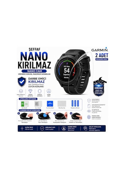Garmin Fenix 8 43mm Uyumlu Şeffaf Nano Kırılmaz Darbe Emici Ekran Koruyucu 2 Adet