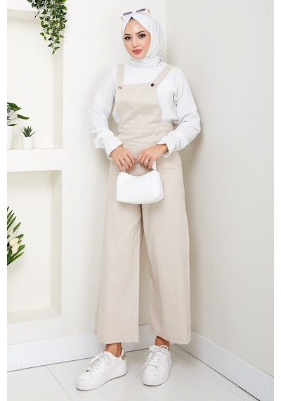 Bestenur Gülru Cepli Gabardin Tulum 1587 - Bej Bej