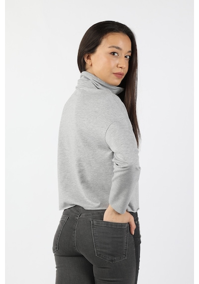 Kadın Yarım Balıkçı Yarasa Kol Sweatshirt Gri