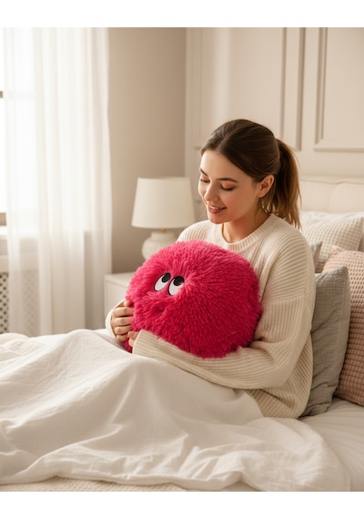 Merty Avm Peluş Yastık 35cm Yumuşak Dekoratif Yastık Çocuk Genç Odası Süs Yastığı 046 - Pembe