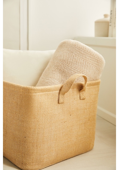 Ocean Home Textile Çizgili Jüt Sepet 42 x 31 x 25 cm