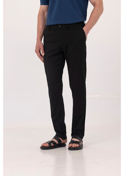 Sabri Özel Siyah Yanı Lastikli Köprülü Kemerli Slim Fit Jogger Pantolon