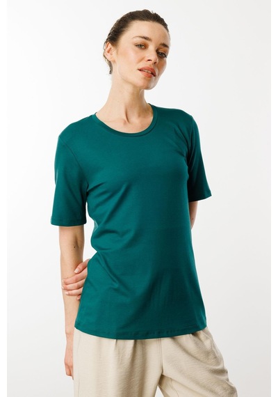 Kadın Sıfır Yaka Basic Penye T-shirt Yeşil Yeşil