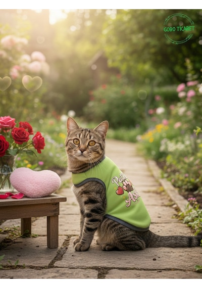 Yeşil Renkli Patili Aşk Baskılı Kedi Ve Köpek Kıyafeti Tişörtü Elbisesi Small/s/beden 1