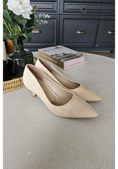 10 670 Topukla Kadın 6 Cm Kadeh Topuk Stiletto Ten Süet
